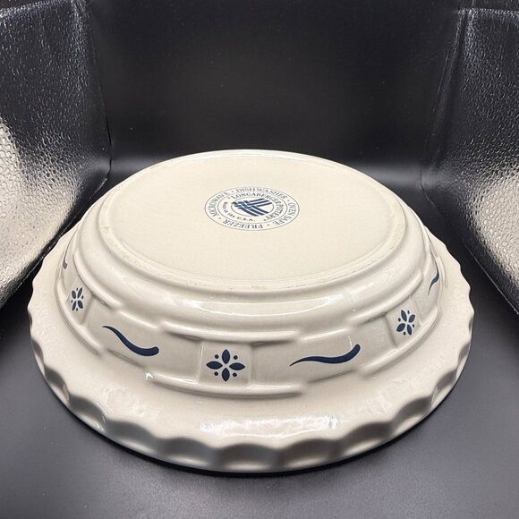 Longaberger Pottery Ivory & Blue Striped Round Pie Plate 10.5" Diameter Made USA - Picture 2 of 7